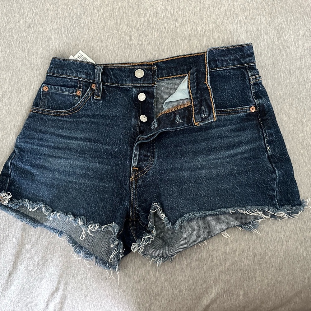 Levi's Blue Jean Shorts High-Waisted Frayed Hem